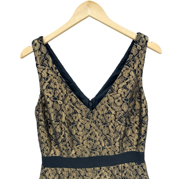 TRINA TURK Dress Brocade Lace Lined V-Neck Sleeveless Sheath Gold Black - Picture 3 of 8